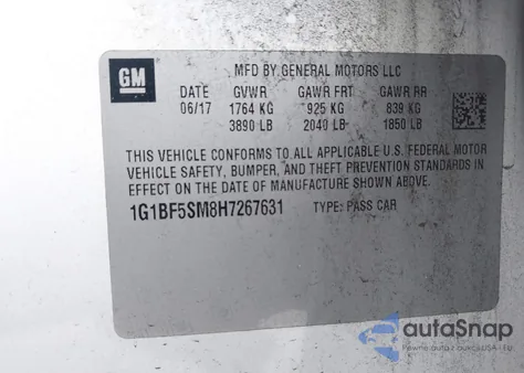 2017 Chevrolet Cruze Premier Auto from USA, damaged, VIN 1G1BF5SM8H7267631